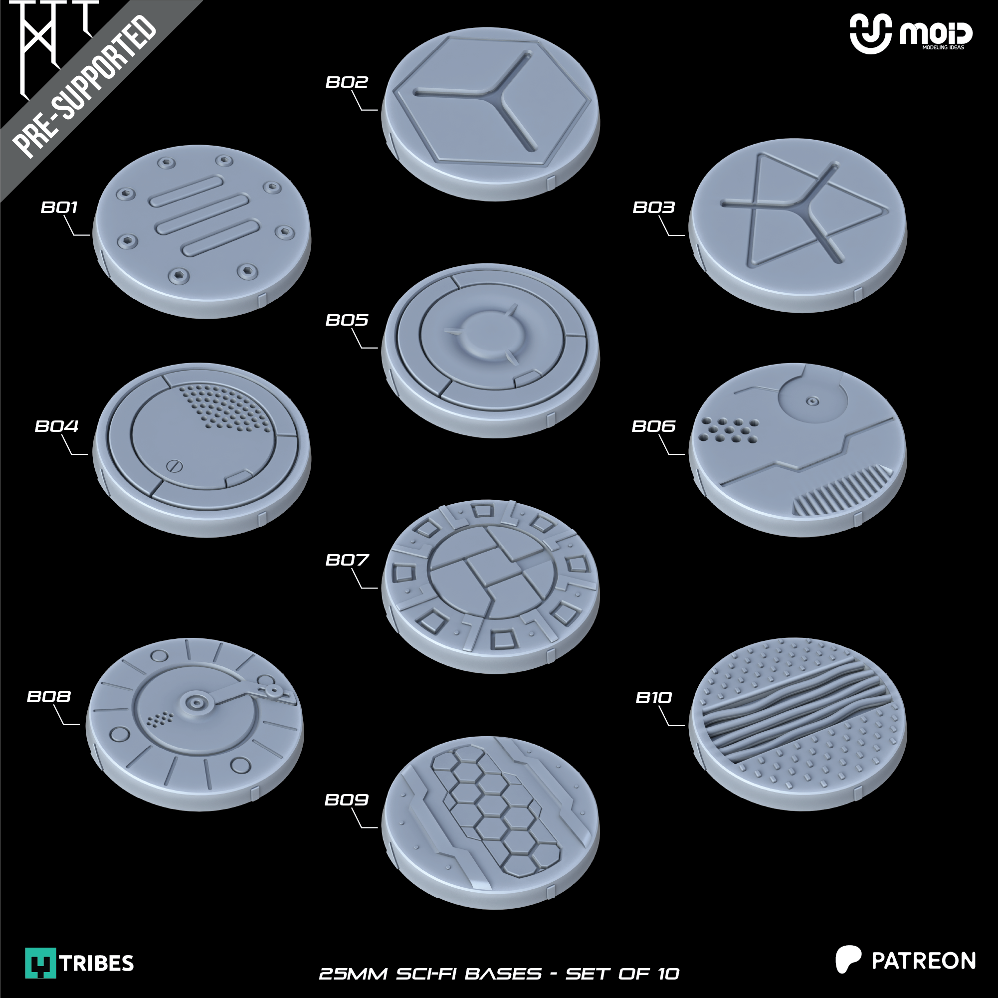10 Bases Scifi 25mm
